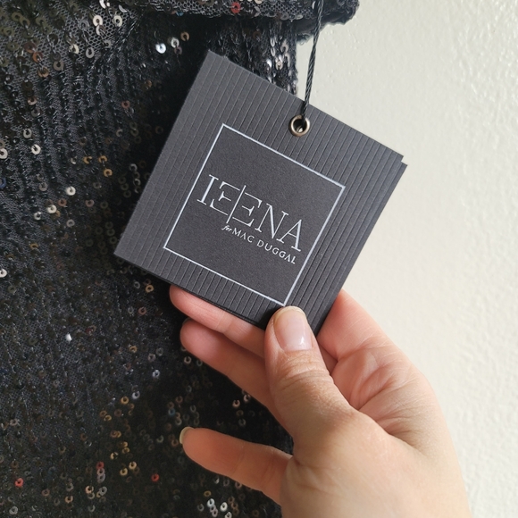 Ieena for Mac Duggal, Sequined Bow One Shoulder Column Gown, Black, Size 6 , NWT - Picture 9 of 10